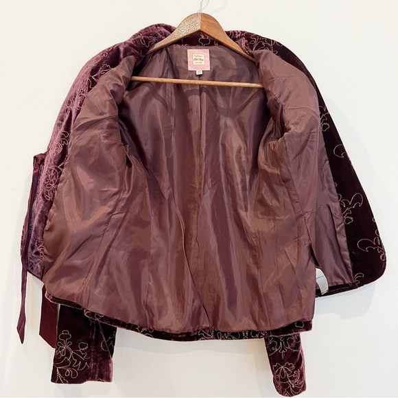 Vintage Old Navy Velvet Embroidered Blazer Medium Small Burgundy Fairy Y2K Boho - Picture 5 of 12